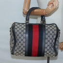 GUCCI GG Canvas Sherry Line Hand Bag PVC Navy Gold 247205 Auth 131724-22