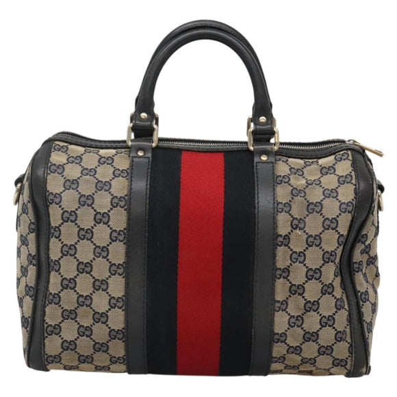 GUCCI GG Canvas Sherry Line Hand Bag PVC Navy Gold 247205 Auth 131724