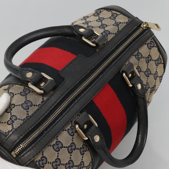 GUCCI GG Canvas Sherry Line Hand Bag PVC Navy Gold 247205 Auth 131724