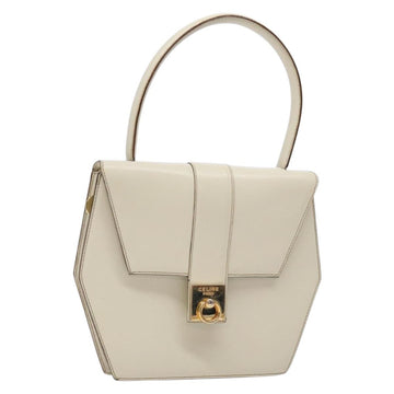 CELINE Hand Bag Leather White Gold Auth 131726