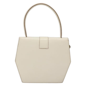 CELINE Hand Bag Leather White Gold Auth 131726 - 0