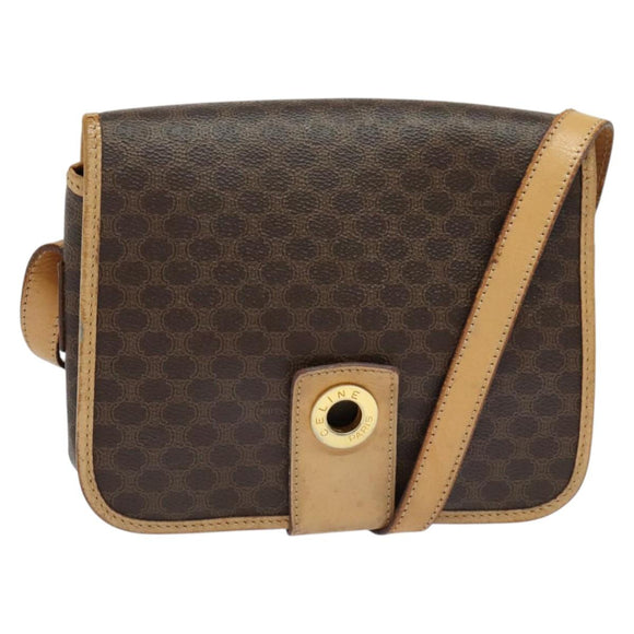 CELINE Macadam Canvas Shoulder Bag PVC Leather Brown Gold Auth 131727