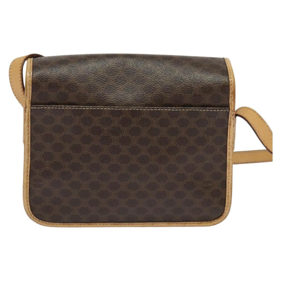 CELINE Macadam Canvas Shoulder Bag PVC Leather Brown Gold Auth 131727
