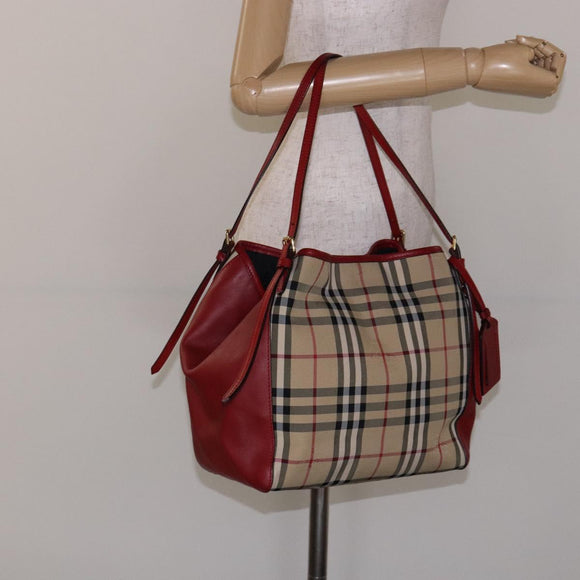 BURBERRY Nova Check Tote Bag Nylon Beige Gold Auth 131730