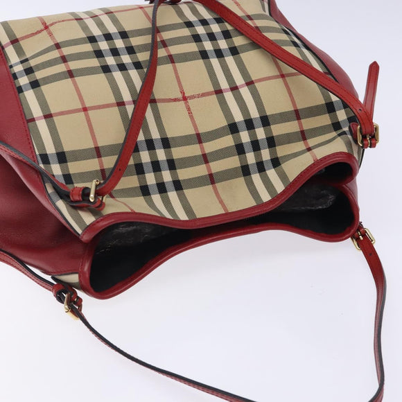 BURBERRY Nova Check Tote Bag Nylon Beige Gold Auth 131730