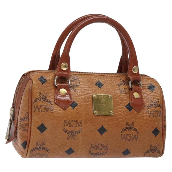 MCM Logogram Vicetos Hand Bag PVC Leather Brown Gold Auth 131735