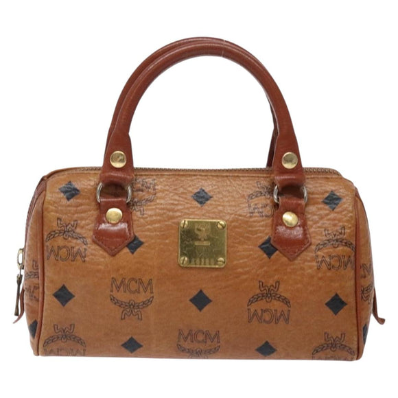 MCM Logogram Vicetos Hand Bag PVC Leather Brown Gold Auth 131735