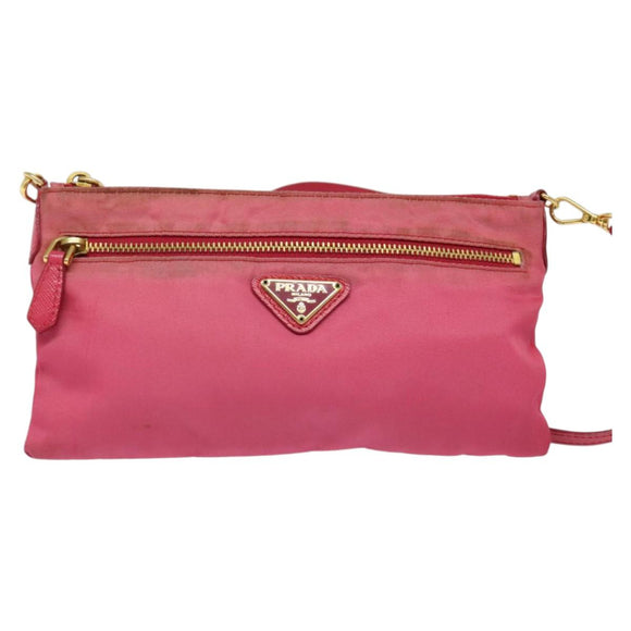 PRADA Shoulder Bag Nylon Pink Gold Auth 131736