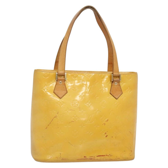 LOUIS VUITTON Monogram Vernis Houston Hand Bag Lime Yellow M91055 LV Auth 131741