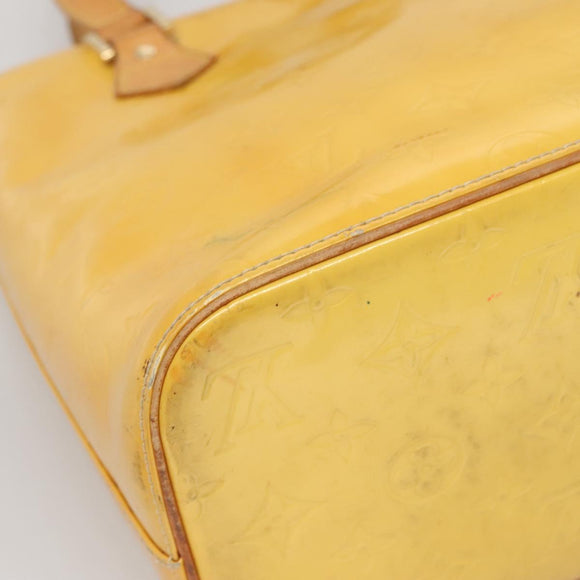 LOUIS VUITTON Monogram Vernis Houston Hand Bag Lime Yellow M91055 LV Auth 131741