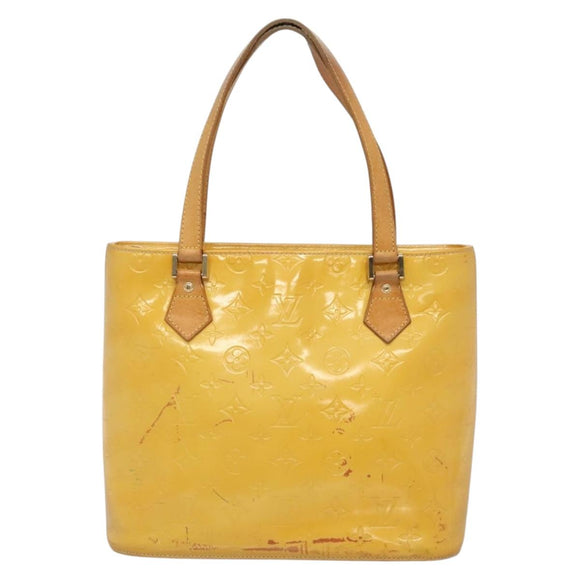 LOUIS VUITTON Monogram Vernis Houston Hand Bag Lime Yellow M91055 LV Auth 131741