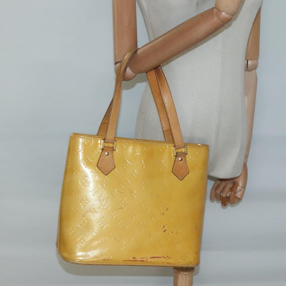 LOUIS VUITTON Monogram Vernis Houston Hand Bag Lime Yellow M91055 LV Auth 131741