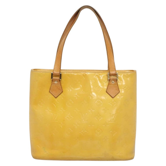 LOUIS VUITTON Monogram Vernis Houston Hand Bag Lime Yellow M91055 LV Auth 131741