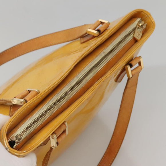 LOUIS VUITTON Monogram Vernis Houston Hand Bag Lime Yellow M91055 LV Auth 131741