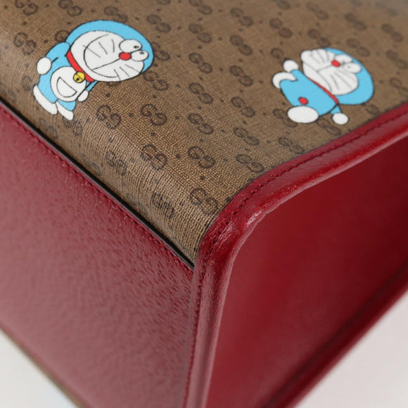 GUCCI Micro GG Supreme Doraemon Hand Bag PVC 2way Brown Gold 653952 Auth 131782A