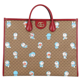GUCCI Micro GG Supreme Doraemon Hand Bag PVC 2way Brown Gold 653952 Auth 131782A - 0