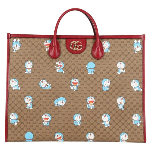 GUCCI Micro GG Supreme Doraemon Hand Bag PVC 2way Brown Gold 653952 Auth 131782A