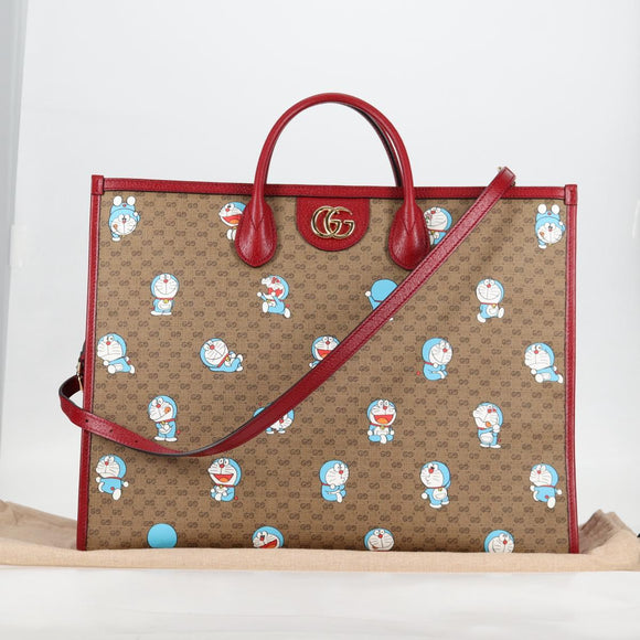 GUCCI Micro GG Supreme Doraemon Hand Bag PVC 2way Brown Gold 653952 Auth 131782A