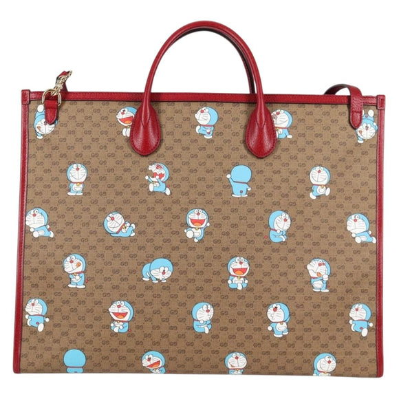 GUCCI Micro GG Supreme Doraemon Hand Bag PVC 2way Brown Gold 653952 Auth 131782A