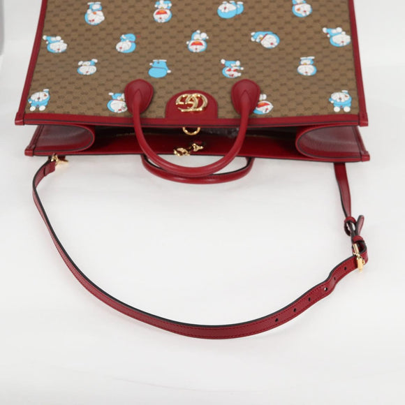 GUCCI Micro GG Supreme Doraemon Hand Bag PVC 2way Brown Gold 653952 Auth 131782A