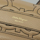 Salvatore Ferragamo Gancini Shoulder Bag Leather Beige Gold Auth 131785-17