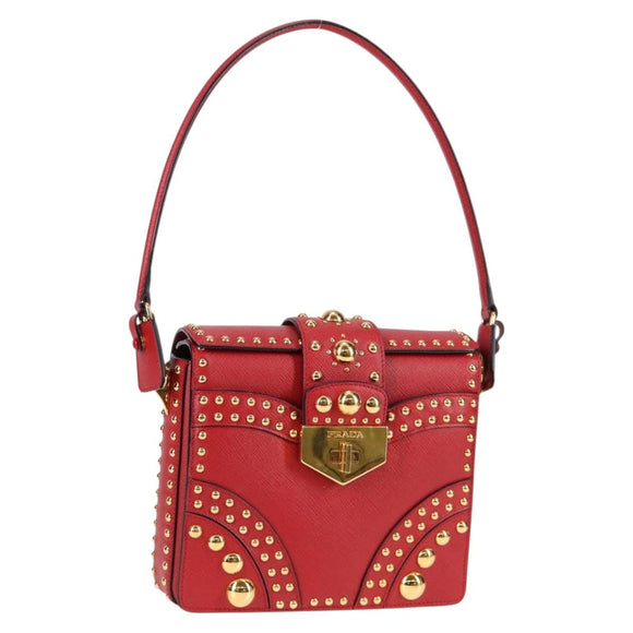 PRADA Shoulder Bag Safiano leather Red Gold Auth 131786M