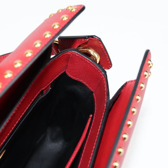 PRADA Shoulder Bag Safiano leather Red Gold Auth 131786M