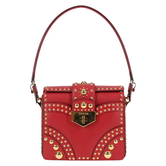 PRADA Shoulder Bag Safiano leather Red Gold Auth 131786M