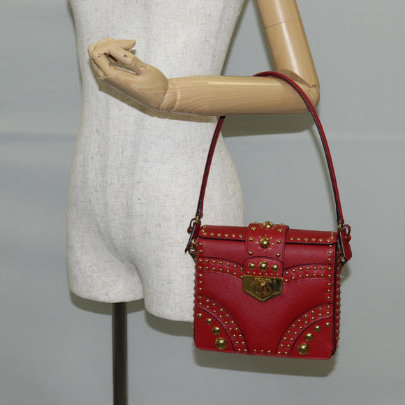 PRADA Shoulder Bag Safiano leather Red Gold Auth 131786M
