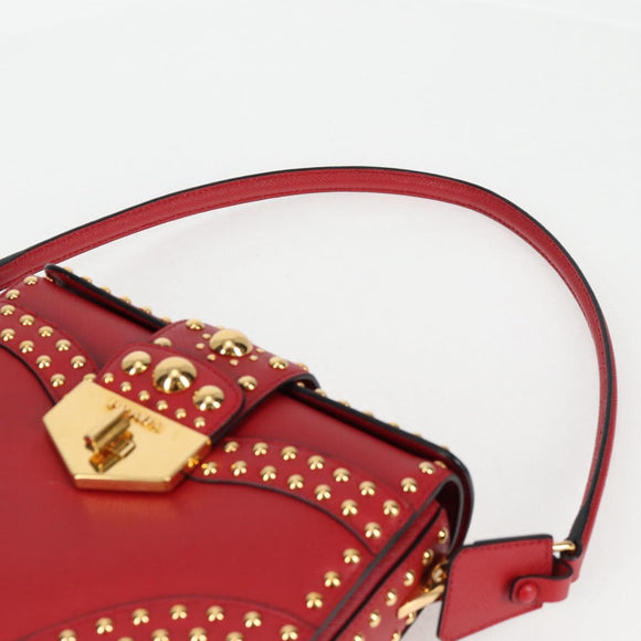 PRADA Shoulder Bag Safiano leather Red Gold Auth 131786M