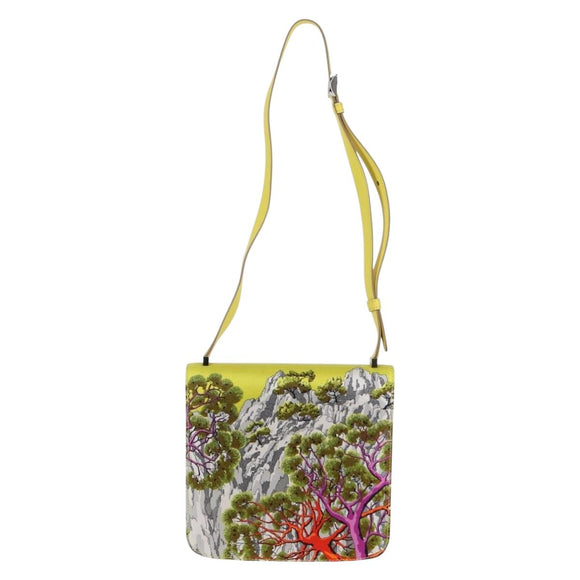 HERMES Shoulder Bag Satin Yellow Silver Auth 131787SM