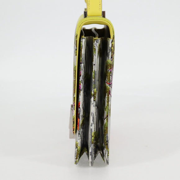 HERMES Shoulder Bag Satin Yellow Silver Auth 131787SM