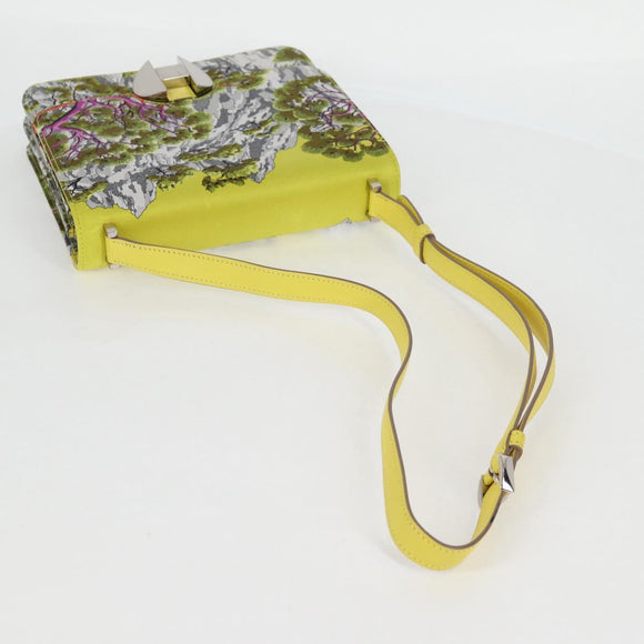 HERMES Shoulder Bag Satin Yellow Silver Auth 131787SM