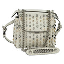 FENDI Chain Shoulder Bag Leather 2way White Silver Auth 131794-1
