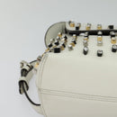 FENDI Chain Shoulder Bag Leather 2way White Silver Auth 131794-9