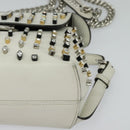 FENDI Chain Shoulder Bag Leather 2way White Silver Auth 131794-14