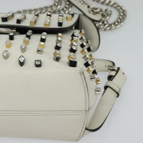FENDI Chain Shoulder Bag Leather 2way White Silver Auth 131794