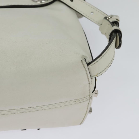 FENDI Chain Shoulder Bag Leather 2way White Silver Auth 131794