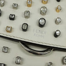 FENDI Chain Shoulder Bag Leather 2way White Silver Auth 131794-17