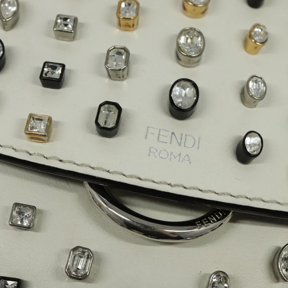 FENDI Chain Shoulder Bag Leather 2way White Silver Auth 131794