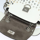 FENDI Chain Shoulder Bag Leather 2way White Silver Auth 131794-10