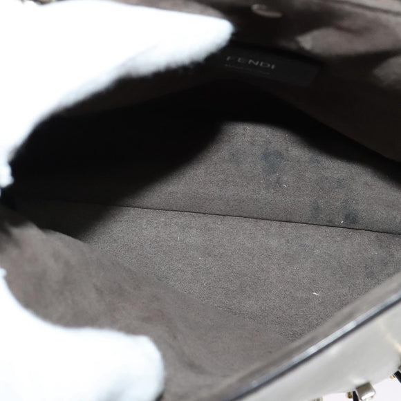 FENDI Chain Shoulder Bag Leather 2way White Silver Auth 131794