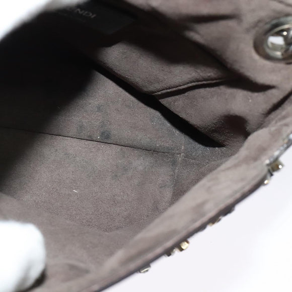 FENDI Chain Shoulder Bag Leather 2way White Silver Auth 131794