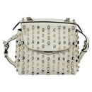 FENDI Chain Shoulder Bag Leather 2way White Silver Auth 131794-13