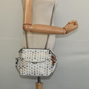 FENDI Chain Shoulder Bag Leather 2way White Silver Auth 131794-22