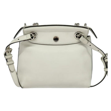FENDI Chain Shoulder Bag Leather 2way White Silver Auth 131794 - 0