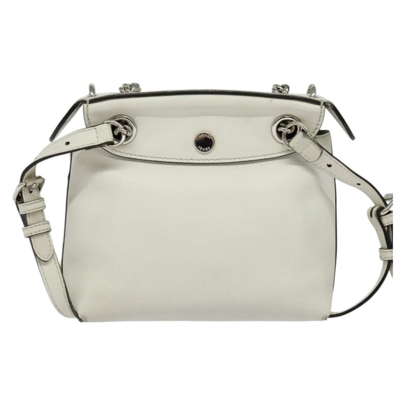 FENDI Chain Shoulder Bag Leather 2way White Silver Auth 131794