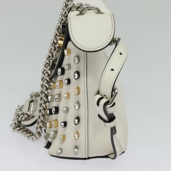 FENDI Chain Shoulder Bag Leather 2way White Silver Auth 131794