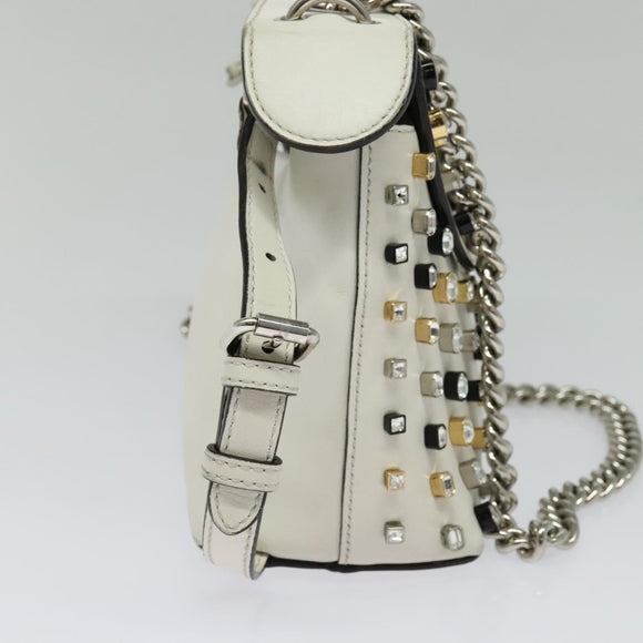 FENDI Chain Shoulder Bag Leather 2way White Silver Auth 131794