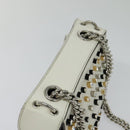 FENDI Chain Shoulder Bag Leather 2way White Silver Auth 131794-6